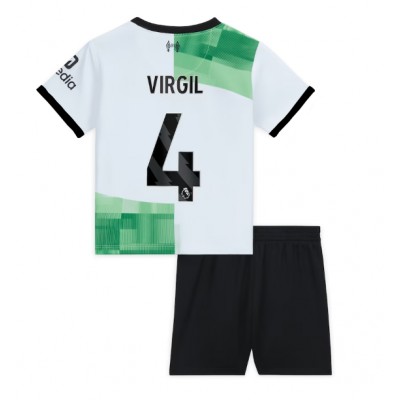 Fotballdrakt Barn Liverpool Virgil van Dijk #4 Bortedraktsett 2023-24 Kortermet (+ Korte bukser)